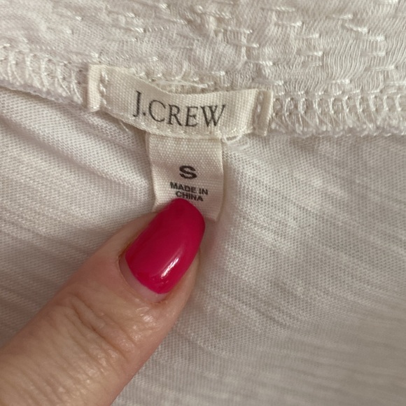 J CREW off white ivory slub tee shirt beaded embellished collar neckline v-neck - Picture 2 of 5